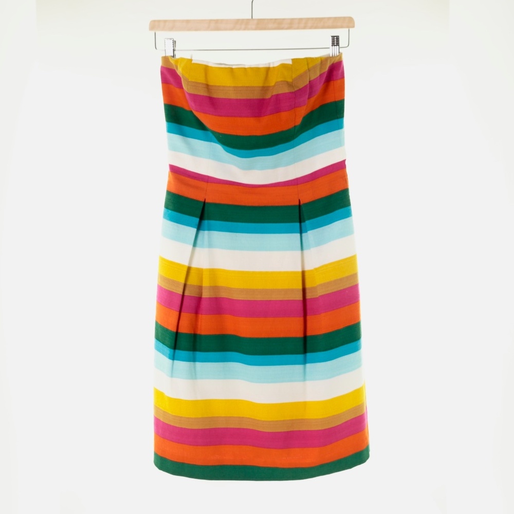 Trina Turk Colorful Multi-color Stripe Cotton Strapless Dress Womens 0
